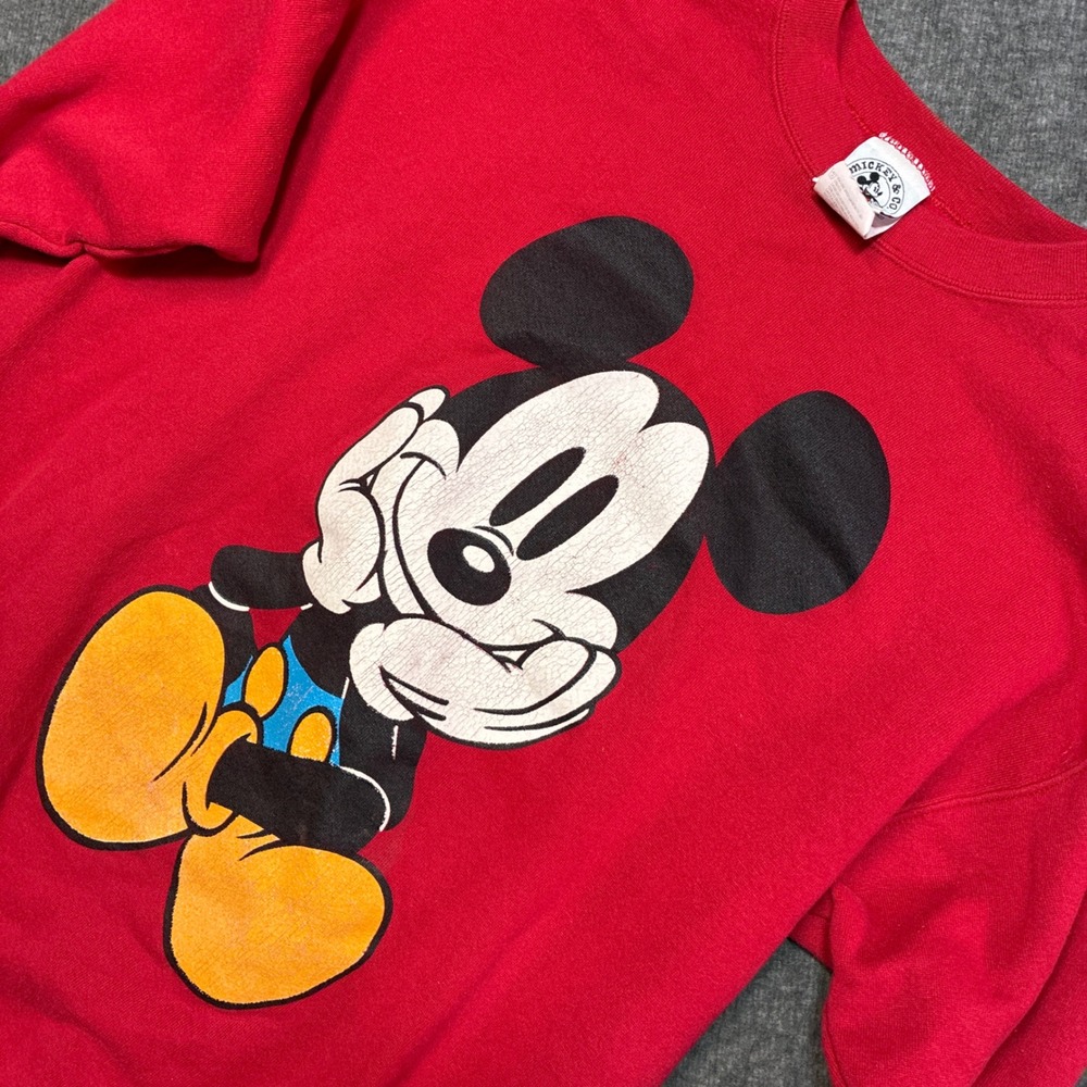 Vintage‎ Mickey & Co Sweatshirt Women Large Red Double Sided Graphic Disney 80s